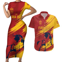 Spain La Furia Roja Custom Couples Matching Short Sleeve Bodycon Dress and Hawaiian Shirt 2024 Tetracampeon Espana LT7 - Wonder Print Shop