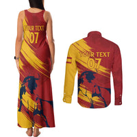 Spain La Furia Roja Custom Couples Matching Tank Maxi Dress and Long Sleeve Button Shirt 2024 Tetracampeon Espana LT7 - Wonder Print Shop