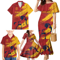 Spain La Furia Roja Custom Family Matching Mermaid Dress and Hawaiian Shirt 2024 Tetracampeon Espana LT7 - Wonder Print Shop