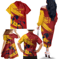Spain La Furia Roja Custom Family Matching Off The Shoulder Long Sleeve Dress and Hawaiian Shirt 2024 Tetracampeon Espana - Wonder Print Shop
