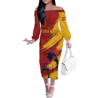 Spain La Furia Roja Custom Family Matching Off The Shoulder Long Sleeve Dress and Hawaiian Shirt 2024 Tetracampeon Espana - Wonder Print Shop
