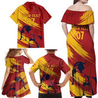 Spain La Furia Roja Custom Family Matching Off Shoulder Maxi Dress and Hawaiian Shirt 2024 Tetracampeon Espana LT7 - Wonder Print Shop