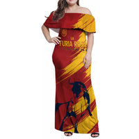 Spain La Furia Roja Custom Family Matching Off Shoulder Maxi Dress and Hawaiian Shirt 2024 Tetracampeon Espana LT7 - Wonder Print Shop