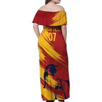 Spain La Furia Roja Custom Family Matching Off Shoulder Maxi Dress and Hawaiian Shirt 2024 Tetracampeon Espana LT7 - Wonder Print Shop