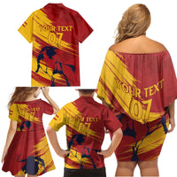Spain La Furia Roja Custom Family Matching Off Shoulder Short Dress and Hawaiian Shirt 2024 Tetracampeon Espana LT7 - Wonder Print Shop