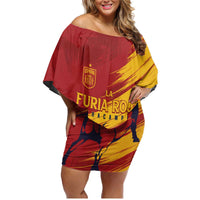 Spain La Furia Roja Custom Family Matching Off Shoulder Short Dress and Hawaiian Shirt 2024 Tetracampeon Espana LT7 - Wonder Print Shop