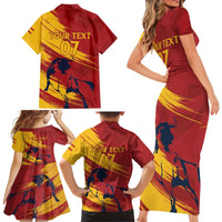 Spain La Furia Roja Custom Family Matching Short Sleeve Bodycon Dress and Hawaiian Shirt 2024 Tetracampeon Espana - Wonder Print Shop