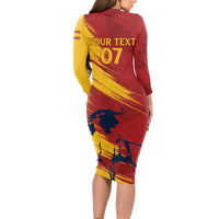 Spain La Furia Roja Custom Long Sleeve Bodycon Dress 2024 Tetracampeon Espana - Wonder Print Shop