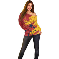 Spain La Furia Roja Custom Off Shoulder Sweater 2024 Tetracampeon Espana - Wonder Print Shop