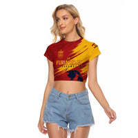 Spain La Furia Roja Custom Raglan Cropped T Shirt 2024 Tetracampeon Espana - Wonder Print Shop
