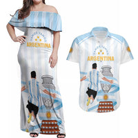Argentina Campeones Custom Couples Matching Off Shoulder Maxi Dress and Hawaiian Shirt Vamos Vamos Albiceleste LT7 - Wonder Print Shop