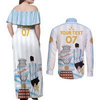 Argentina Campeones Custom Couples Matching Off Shoulder Maxi Dress and Long Sleeve Button Shirt Vamos Vamos Albiceleste LT7 - Wonder Print Shop