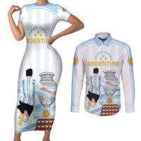 Argentina Campeones Custom Couples Matching Short Sleeve Bodycon Dress and Long Sleeve Button Shirt Vamos Vamos Albiceleste LT7 - Wonder Print Shop