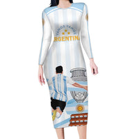Argentina Campeones Custom Family Matching Long Sleeve Bodycon Dress and Hawaiian Shirt Vamos Vamos Albiceleste LT7 - Wonder Print Shop