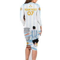 Argentina Campeones Custom Family Matching Long Sleeve Bodycon Dress and Hawaiian Shirt Vamos Vamos Albiceleste LT7 - Wonder Print Shop