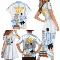 Argentina Campeones Custom Family Matching Short Sleeve Bodycon Dress and Hawaiian Shirt Vamos Vamos Albiceleste - Wonder Print Shop