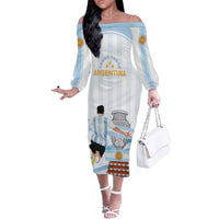 Argentina Campeones Custom Off The Shoulder Long Sleeve Dress Vamos Vamos Albiceleste - Wonder Print Shop