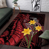 Wales Cymru Am Byth Area Rug Welsh Dragon with Celtic Cross - Wonder Print Shop
