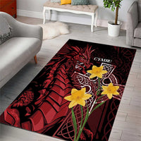 Wales Cymru Am Byth Area Rug Welsh Dragon with Celtic Cross - Wonder Print Shop
