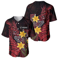 Wales Cymru Am Byth Baseball Jersey Welsh Dragon with Celtic Cross - Wonder Print Shop