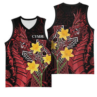 Wales Cymru Am Byth Basketball Jersey Welsh Dragon with Celtic Cross - Wonder Print Shop