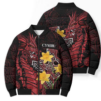 Wales Cymru Am Byth Bomber Puffer Jacket Welsh Dragon with Celtic Cross - Wonder Print Shop