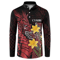 Wales Cymru Am Byth Button Sweatshirt Welsh Dragon with Celtic Cross - Wonder Print Shop