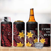 Wales Cymru Am Byth 4 in 1 Can Cooler Tumbler Welsh Dragon with Celtic Cross - Wonder Print Shop
