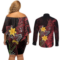 Wales Cymru Am Byth Couples Matching Off Shoulder Short Dress and Long Sleeve Button Shirt Welsh Dragon with Celtic Cross - Wonder Print Shop
