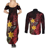Wales Cymru Am Byth Couples Matching Summer Maxi Dress and Long Sleeve Button Shirt Welsh Dragon with Celtic Cross - Wonder Print Shop