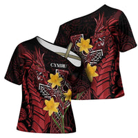 Wales Cymru Am Byth Cross Shoulder Shirt Welsh Dragon with Celtic Cross - Wonder Print Shop