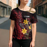 Wales Cymru Am Byth Cross Shoulder Shirt Welsh Dragon with Celtic Cross - Wonder Print Shop