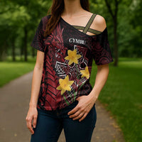 Wales Cymru Am Byth Cross Shoulder Shirt Welsh Dragon with Celtic Cross - Wonder Print Shop