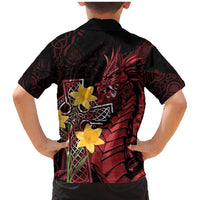 Wales Cymru Am Byth Family Matching Mermaid Dress and Hawaiian Shirt Welsh Dragon with Celtic Cross - Wonder Print Shop
