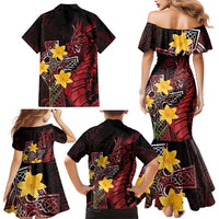 Wales Cymru Am Byth Family Matching Mermaid Dress and Hawaiian Shirt Welsh Dragon with Celtic Cross - Wonder Print Shop