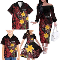 Wales Cymru Am Byth Family Matching Off The Shoulder Long Sleeve Dress and Hawaiian Shirt Welsh Dragon with Celtic Cross - Wonder Print Shop