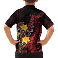 Wales Cymru Am Byth Family Matching Puletasi and Hawaiian Shirt Welsh Dragon with Celtic Cross - Wonder Print Shop