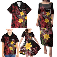 Wales Cymru Am Byth Family Matching Puletasi and Hawaiian Shirt Welsh Dragon with Celtic Cross - Wonder Print Shop