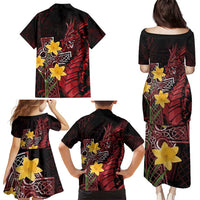 Wales Cymru Am Byth Family Matching Puletasi and Hawaiian Shirt Welsh Dragon with Celtic Cross - Wonder Print Shop