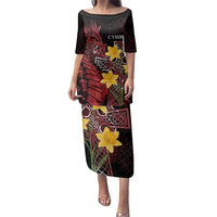 Wales Cymru Am Byth Family Matching Puletasi and Hawaiian Shirt Welsh Dragon with Celtic Cross - Wonder Print Shop
