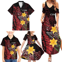 Wales Cymru Am Byth Family Matching Summer Maxi Dress and Hawaiian Shirt Welsh Dragon with Celtic Cross - Wonder Print Shop