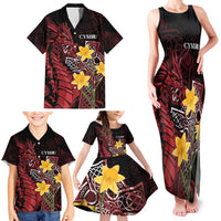 Wales Cymru Am Byth Family Matching Tank Maxi Dress and Hawaiian Shirt Welsh Dragon with Celtic Cross - Wonder Print Shop