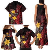 Wales Cymru Am Byth Family Matching Tank Maxi Dress and Hawaiian Shirt Welsh Dragon with Celtic Cross - Wonder Print Shop