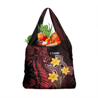 Wales Cymru Am Byth Grocery Bag Welsh Dragon with Celtic Cross - Wonder Print Shop
