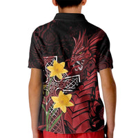 Wales Cymru Am Byth Kid Polo Shirt Welsh Dragon with Celtic Cross - Wonder Print Shop