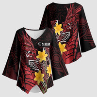 Wales Cymru Am Byth Kimono Sleeve Blouse Welsh Dragon with Celtic Cross - Wonder Print Shop