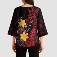 Wales Cymru Am Byth Kimono Sleeve Blouse Welsh Dragon with Celtic Cross - Wonder Print Shop
