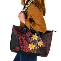 Wales Cymru Am Byth Leather Tote Bag Welsh Dragon with Celtic Cross - Wonder Print Shop