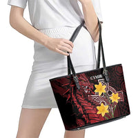 Wales Cymru Am Byth Leather Tote Bag Welsh Dragon with Celtic Cross - Wonder Print Shop