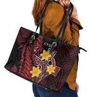 Wales Cymru Am Byth Leather Tote Bag Welsh Dragon with Celtic Cross - Wonder Print Shop